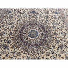 Load image into Gallery viewer, 13&#39;7&quot;x20&#39;7&quot; Linen White, Mansion Sized Persian Nain With Medallion Design, Finely Made, 300 Kpsi, Wool And Silk, Hand Knotted, Oriental Rug FWR470250