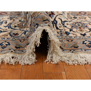 13'7"x20'7" Linen White, Mansion Sized Persian Nain With Medallion Design, Finely Made, 300 Kpsi, Wool And Silk, Hand Knotted, Oriental Rug FWR470250