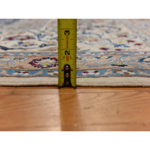 13'7"x20'7" Linen White, Mansion Sized Persian Nain With Medallion Design, Finely Made, 300 Kpsi, Wool And Silk, Hand Knotted, Oriental Rug FWR470250