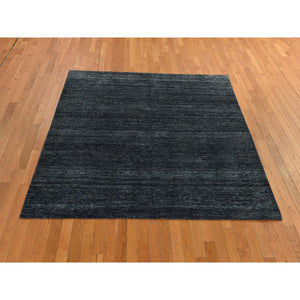 7'x7' Charcoal Black Shades, Modern Plain Design, 100% Silk, Hand Knotted, Square, Oriental Rug FWR470262