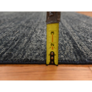 7'x7' Charcoal Black Shades, Modern Plain Design, 100% Silk, Hand Knotted, Square, Oriental Rug FWR470262