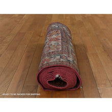 Load image into Gallery viewer, 3&#39;1&quot;x16&#39;8&quot; Umber Brown, Moroccan Weave with Serrated Line Design, Tone on Tone, Hand Knotted, Soft Wool, Textured Pile, Wide Runner, Oriental Rug FWR123300