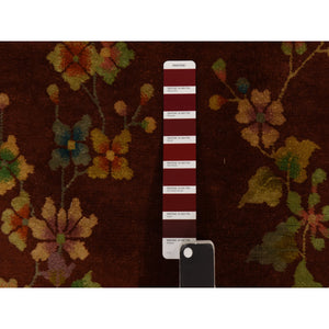 3'x3'10" Scarlet Red, Antique Chinese Art Deco, Flower Design, Good Condition, Even Wear, Clean, 100% Wool, Hand Knotted, Oriental Rug FWR470274
