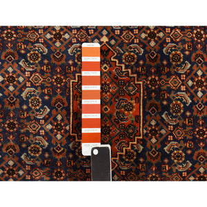 2'4"x2'4" Yale Blue, Vintage Persian Bidjar, 100% Wool, Hand Knotted, Excellent Condition, 300 Kpsi, Mat, Square, Oriental Rug FWR470286