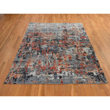 Load image into Gallery viewer, 7&#39;9&quot;x10&#39;1&quot; Spanish Gray With Blush Red, Abstract Design, Soft To The Touch, Modern, 100% Wool, Hand Knotted, Oriental Rug FWR470334
