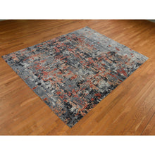 Load image into Gallery viewer, 7&#39;9&quot;x10&#39;1&quot; Spanish Gray With Blush Red, Abstract Design, Soft To The Touch, Modern, 100% Wool, Hand Knotted, Oriental Rug FWR470334