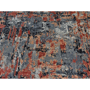 7'9"x10'1" Spanish Gray with Blush Red, Abstract Design, Soft to the Touch, Modern, 100% Wool, Hand Knotted, Oriental Rug FWR470334