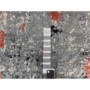 7'9"x10'1" Spanish Gray with Blush Red, Abstract Design, Soft to the Touch, Modern, 100% Wool, Hand Knotted, Oriental Rug FWR470334
