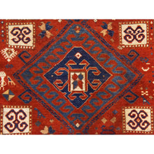 Load image into Gallery viewer, 4&#39;3&quot;x6&#39;3&quot; Prismatic Red, Antique Caucasian Kazak With Geometric Design, Good Condition, Hand Knotted, Clean, Sides And Ends Professionally Secured, 100% Wool, Oriental Rug FWR470370