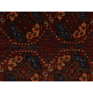 3'6"x5'1" Scarlet Red, Afghan Ersari With Elephant Feet Design, 100% Wool, Hand Knotted, Oriental Rug FWR470376