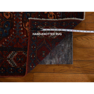 3'6"x5'1" Scarlet Red, Afghan Ersari With Elephant Feet Design, 100% Wool, Hand Knotted, Oriental Rug FWR470376