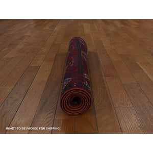 3'6"x5'1" Scarlet Red, Vintage Persian Shiraz with Geometric Medallion Design, Shaved Low, Zero Pile, Sides and Ends Professionally Secured, Clean, Hand Knotted, 100% Wool, Oriental Rug 69 FWR5214