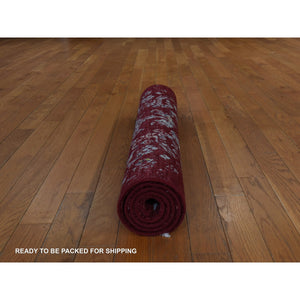 3'x5'1" Currant Red, Floral Design, Wool And Silk, Tone On Tone, Hand Knotted, Oriental Rug FWR470382