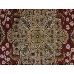 3'x5' Ruby Red, Kashan Design, Fine, 250 Kpsi, Hand Spun New Zealand Wool, Hand Knotted, Oriental Rug FWR470388