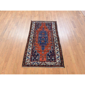 3'3"x6'3" Spicy Orange, Antique Persian Mazlagan, Full Pile, Clean, Excellent Condition, Sides and Ends Professionally Secured, 100% Wool, Hand Knotted, Oriental Rug FWR470406