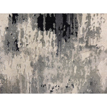 Load image into Gallery viewer, 2&#39;x3&#39; Black With Touches Of Ivory, Hand Knotted, Abstract Design, Wool And Silk, Oriental, Mat, Sample, Rug FWR470412