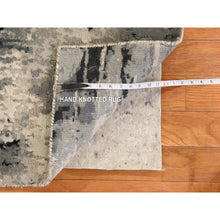 Load image into Gallery viewer, 2&#39;x3&#39; Black With Touches Of Ivory, Hand Knotted, Abstract Design, Wool And Silk, Oriental, Mat, Sample, Rug FWR470412