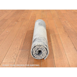 2'x3' Black with Touches of Ivory, Hand Knotted, Abstract Design, Wool and Silk, Oriental, Mat, Sample, Rug FWR470412