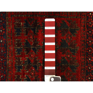 2'4"x2'4" Scarlet Red, Vintage Persian Balouch Saddle Bag, Full Pile, Clean, Excellent Condition, 100% Wool, Hand Knotted, Square, Oriental Rug FWR470418