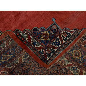 13'6"x19'2" Copper Red, Antique Persian Bidjar, Open Field Anchor Medallion Design, Good Condition, Clean, Abrush, Sides and Ends Professionally Secured, 100% Wool, Hand Knotted, XL, Oversized, Oriental Rug FWR470472