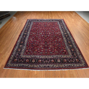 9'9"x12'10" Jazzy Red, Persian Meshad, All Over Design, Good Condition, Clean, Full Pile, 100% Wool, Hand Knotted, Oriental Rug FWR470478