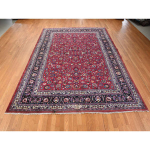 9'9"x12'10" Jazzy Red, Persian Meshad, All Over Design, Good Condition, Clean, Full Pile, 100% Wool, Hand Knotted, Oriental Rug FWR470478
