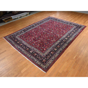 9'9"x12'10" Jazzy Red, Persian Meshad, All Over Design, Good Condition, Clean, Full Pile, 100% Wool, Hand Knotted, Oriental Rug FWR470478