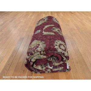 11'10"x15'4" Wine Red, Double Knot Jaipur, All Over Design, Thick, Dense and Plush, 100% Wool, Hand Knotted, Oversized, Oriental Rug FWR470484
