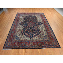 Load image into Gallery viewer, 9&#39;2&quot;x12&#39;1&quot; Navy Blue, Vintage Persian Sarouk Mahal, Medallion Design, Clean, Soft With Full Even Pile, 100% Wool, Hand Knotted, Oriental Rug FWR470490