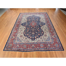 Load image into Gallery viewer, 9&#39;2&quot;x12&#39;1&quot; Navy Blue, Vintage Persian Sarouk Mahal, Medallion Design, Clean, Soft with Full Even Pile, 100% Wool, Hand Knotted, Oriental Rug FWR470490