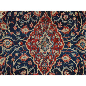 9'2"x12'1" Navy Blue, Vintage Persian Sarouk Mahal, Medallion Design, Clean, Soft with Full Even Pile, 100% Wool, Hand Knotted, Oriental Rug FWR470490