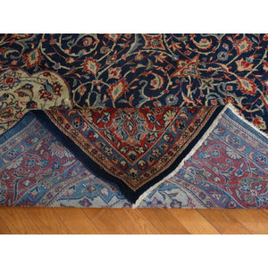 9'2"x12'1" Navy Blue, Vintage Persian Sarouk Mahal, Medallion Design, Clean, Soft with Full Even Pile, 100% Wool, Hand Knotted, Oriental Rug FWR470490