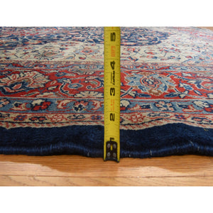 9'2"x12'1" Navy Blue, Vintage Persian Sarouk Mahal, Medallion Design, Clean, Soft with Full Even Pile, 100% Wool, Hand Knotted, Oriental Rug FWR470490