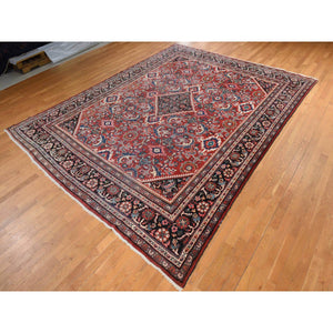 10'7"x13'7" Scarlet Red, Vintage Persian Mahal, Medallion Design, Clean, Soft, Evenly Worn, 100% Wool, Hand Knotted, Oriental Rug FWR470496