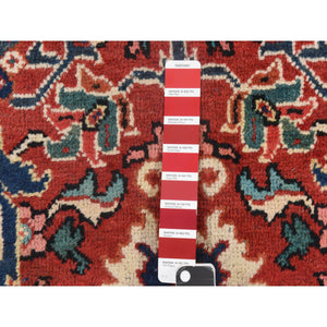 10'7"x13'7" Scarlet Red, Vintage Persian Mahal, Medallion Design, Clean, Soft, Evenly Worn, 100% Wool, Hand Knotted, Oriental Rug FWR470496