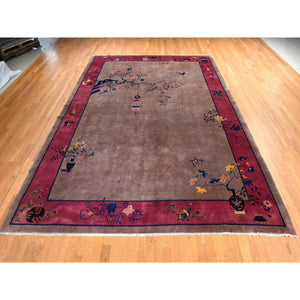 10'1"x14'2" Burro Brown, Antique Chinese Art Deco Nichols, Clean, Soft, Full Pile, 100% Wool, Hand Knotted, Oriental Rug FWR470508