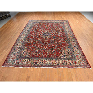 9'9"x13' Salsa Red, Vintage Persian Mahal, Clean, Soft, Full Pile, 100% Wool, Hand Knotted, Oriental Rug FWR470526