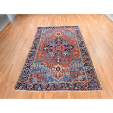 Load image into Gallery viewer, 7&#39;2&quot;x10&#39; Clay Red, Antique Persian Heriz With Light Blue Corners, Even Wear, Good Condition And Clean, 100% Wool, Hand Knotted, Oriental Rug FWR470538