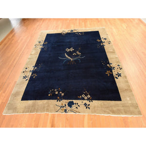 9'2"x11'2" Midnight Blue, Antique Chinese Nichols Art Deco, Full Pile, Good Condition And Clean, 100% Wool, Hand Knotted, Oriental Rug FWR470556