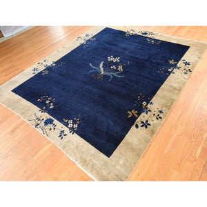 9'2"x11'2" Midnight Blue, Antique Chinese Nichols Art Deco, Full Pile, Good Condition And Clean, 100% Wool, Hand Knotted, Oriental Rug FWR470556