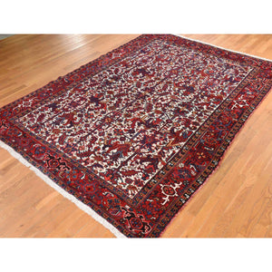 8'3"x11'1" Daisy White, Antique Persian Heriz, Good Condition, Clean, Full Pile, All Over Flower Geometric Design, 100% Wool, Hand Knotted, Oriental Rug FWR470598