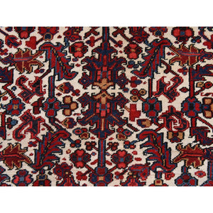 8'3"x11'1" Daisy White, Antique Persian Heriz, Good Condition, Clean, Full Pile, All Over Flower Geometric Design, 100% Wool, Hand Knotted, Oriental Rug FWR470598
