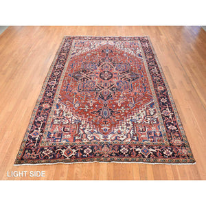 8'x11'3" Crimson Red, Antique Persian Heriz, Good Condition, Clean, Full Pile, Classic Geometric Medallion Design, 100% Wool, Hand Knotted, Oriental Rug FWR470622