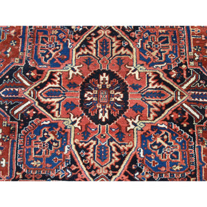 8'x11'3" Crimson Red, Antique Persian Heriz, Good Condition, Clean, Full Pile, Classic Geometric Medallion Design, 100% Wool, Hand Knotted, Oriental Rug FWR470622