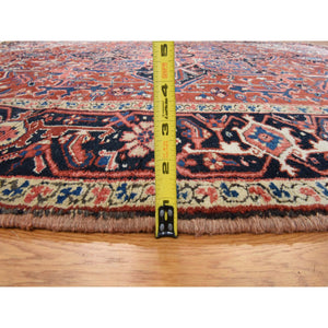 8'x11'3" Crimson Red, Antique Persian Heriz, Good Condition, Clean, Full Pile, Classic Geometric Medallion Design, 100% Wool, Hand Knotted, Oriental Rug FWR470622