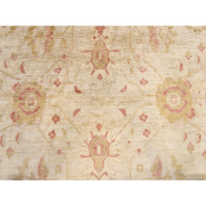 9'8"x16' Beige, Afghan Peshawar with All Over Mahal Design, Clean, Full Pile, Long and Narrow, 100% Wool, Hand Knotted, Oriental Rug FWR470628