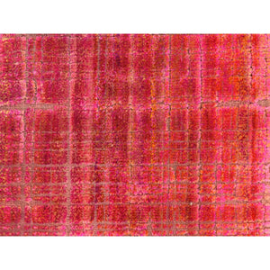 1'6"x2' Jazzy Red, Pure Sari Silk, Sample, Strike Off, Hand Knotted, Oriental Rug FWR470652