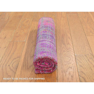 1'6"x2' Jazzy Red, Pure Sari Silk, Sample, Strike Off, Hand Knotted, Oriental Rug FWR470652