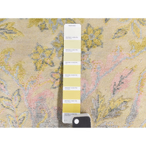 2'x2' Custard Yellow, Natural Wool and Silk, Sample, Strike Off, Bidjar Garus Design, Hand Knotted, Mat, Square, Oriental Rug FWR470658