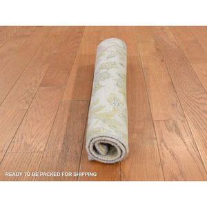 2'x2' Custard Yellow, Natural Wool and Silk, Sample, Strike Off, Bidjar Garus Design, Hand Knotted, Mat, Square, Oriental Rug FWR470658